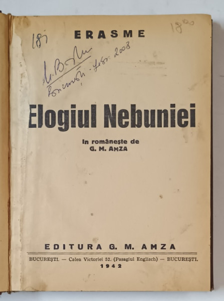 ELOGIUL NEBUNIEI  -  de ERASME , 1942