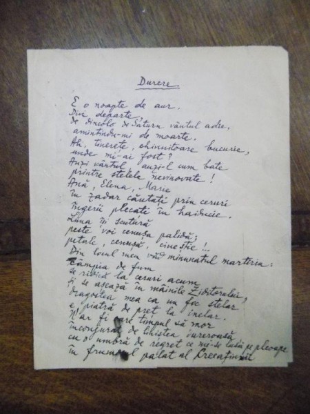 Emil Botta, Durere, manuscris