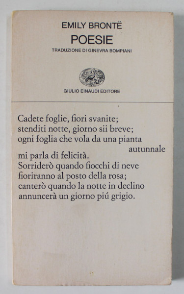 EMILY BRONTE , POESIE , EDITIE IN LIMBA ITALIANA , 1971