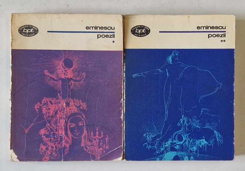 EMINESCU - POEZII , ANTOLOGIE de ZOE DUMITRESCU - BUSULENGA , VOLUMELE I - II , 1977 *VOLUMUL I COTOR UZAT