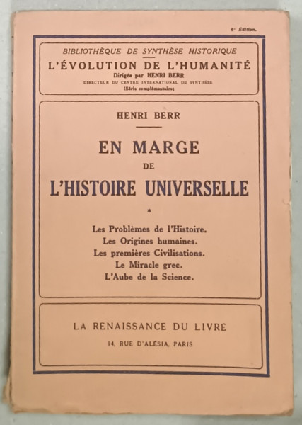 EN MARGE DE L 'HISTOIRE UNIVERSELLE par HENRI BERR , 1934