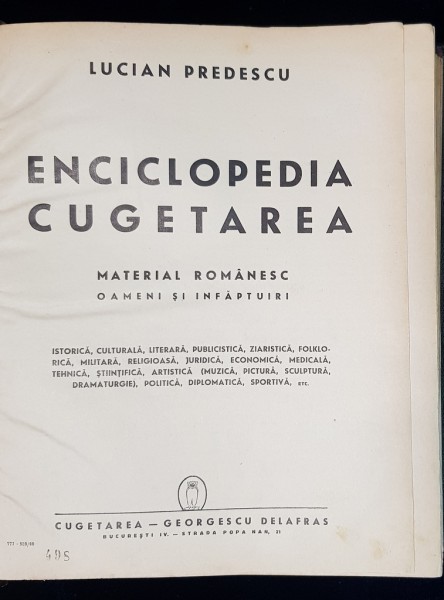 ENCICLOPEDIA CUGETAREA de LUCIAN PREDESCU - BUCURESTI, 1939