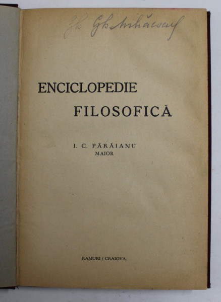 ENCICLOPEDIE FILOSOFICA de MAIOR I.C. PARAIANU , 1930  , PREZINTA HALOURI DE APA *