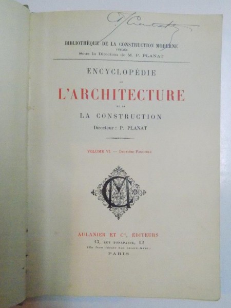 ENCYCLOPEDIE DE L'ARCHITECTURE ET DE LA CONSTRUCTION, VOLUME VI - DEUXIEME FASCICULE