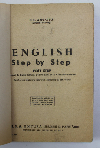 ENGLISH STEP by STEP - FIRST STEP by C.C. ANOAICA , 1947
