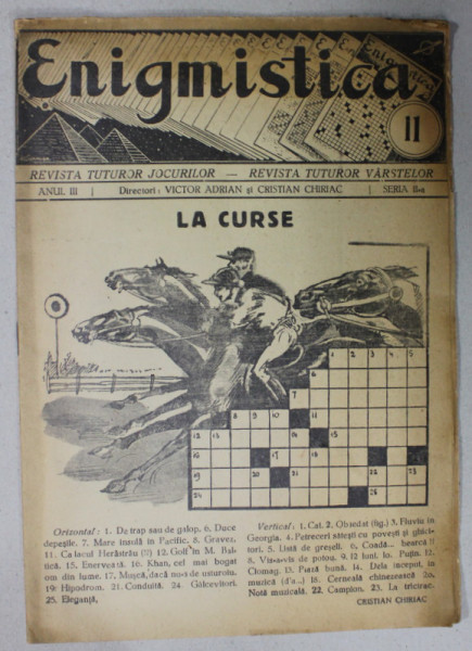 ENIGMISTICA, REVISTA TUTUROR JOCURILOR , REVISTA TUTUROR VARSTELOR , ANUL III , NR. 11 , EDITIE INTERBELICA