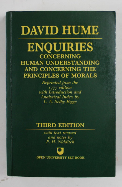 ENQUIRIES , CONCERNING HUMAN UNDERSTANDING AND CONCERNING THE PRINCIPLES OF MORALS by DAVID HUME , 1994