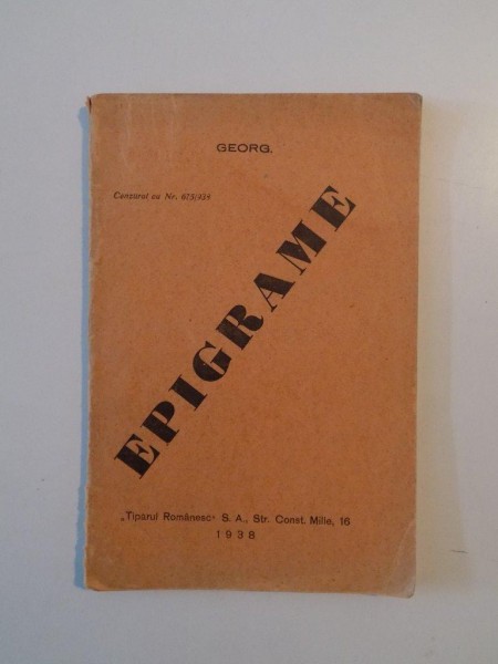 EPIGRAME de GEORG  1938