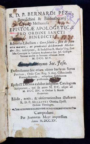 Epistolae Apologeticae Pro Ordine Sancti Benedicti par R. D. P.  MELLITUS - Campoduni, 1715