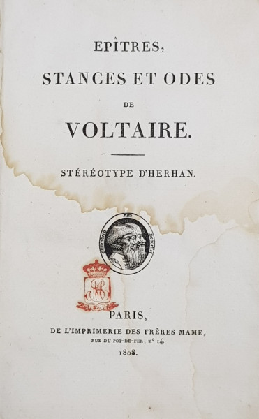 EPITRES , STANCES , ET ODES  de  VOLTAIRE ,  STEREOTYPE D ' HERNAN, 1808
