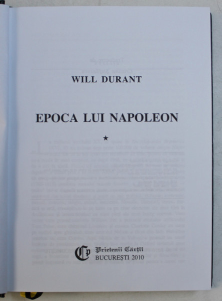 EPOCA LUI NAPOLEON VOL. I de WILL DURANT , 2010