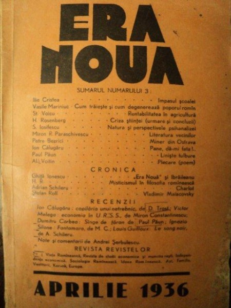 ERA NOUA AVANGARDA, NR. 3, APRILIE 1936