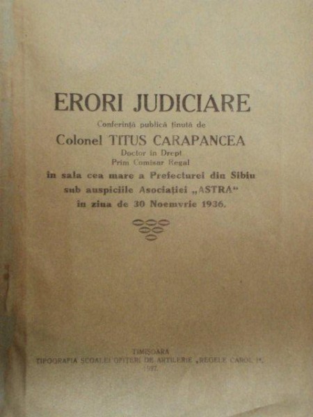 ERORI JURIDICIARE  1937  DEDICATIE*