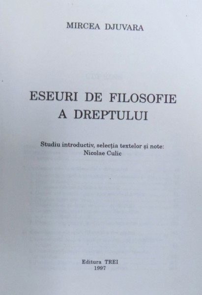 ESEURI DE FILOSOFIE A DREPTULUI de MIRCEA DJUVARA 1997