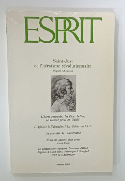 ESPRIT , REVUE INTERNATIONALE , CONTINE SI ARTICOLE DESPRE ROMANIA de E. CIORAN , MATEI CAZACU , ... , 1989
