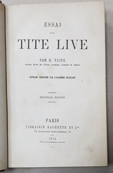ESSAI SUR TITE LIVE par H. TAINE , 1874