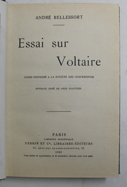 ESSAI SUR VOLTAIRE par ANDRE BELLESSORT , 1925
