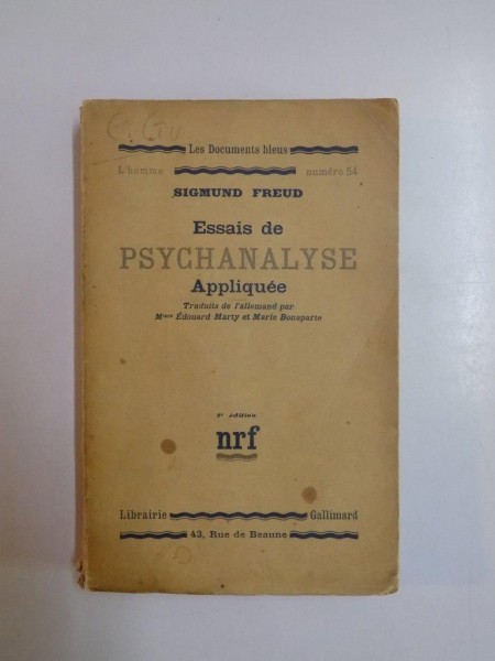 ESSAIS DE PSYCHANALYSE APPLIQUEE par SIGMUND FREUD  1933