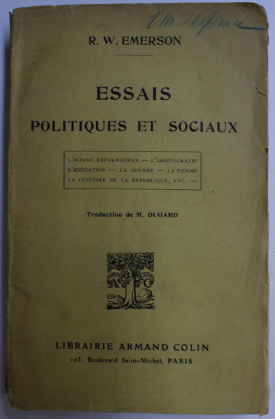 ESSAIS POLITIQUES ET SOCIAUX par R. W. EMERSON , 1912