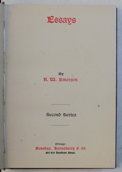 ESSAY by R.W. EMERSON , EDITIE INTERBELICA