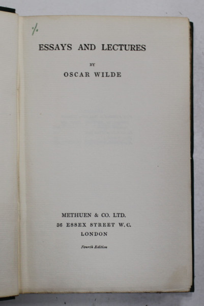 ESSAYS AND LECTURES by OSCAR WILDE , 1913