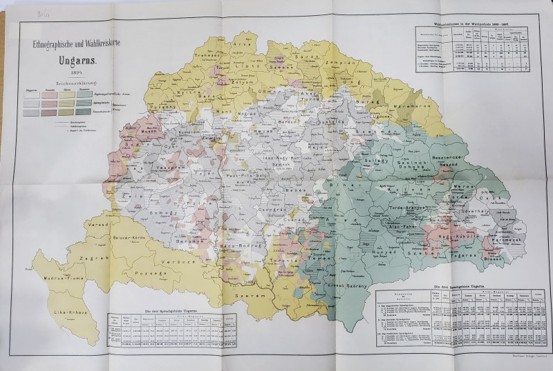 ETHNOGRAPHISCHE UND WAHLKREIKARTE UNGARNS 1894 , INCLUDE SI TRANSILVANIA