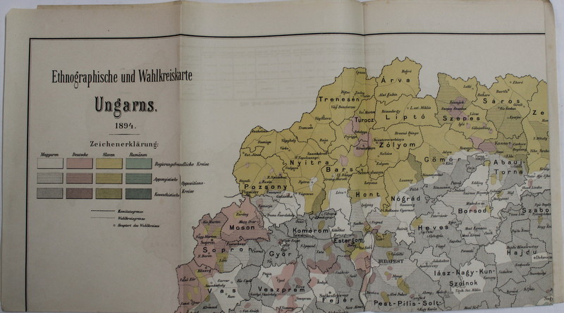 ETHNOGRAPHISCHE UND WAHLKREISKARTE - UNGARNS  ( HARTA ETNOGRAFICA SI ADMINISTRATIVA A UNGARIEI ) , 1894