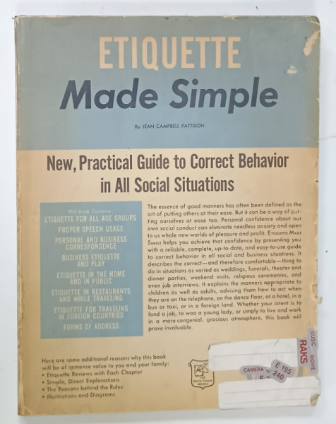ETIQUETTE MADE SIMPLE by JEAN CAMPBELL PATTISON , 1962