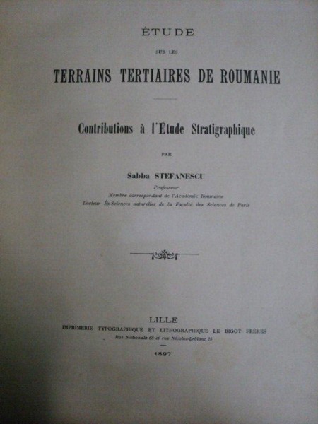 ETUDE SUR LA TERRAINS  TERTIAIRES DE ROUMANIE- SABBA STEFANESCU 