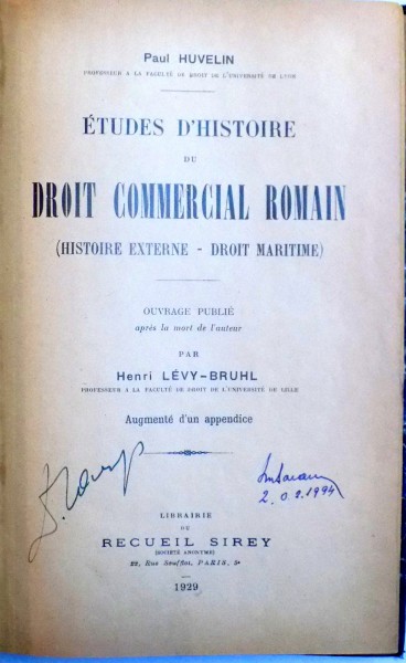 ETUDES  D' HISTOIRE DU DROIT COMMERCIAL ROMAIN ( HISTOIRE EXTERNE - DROIT MARITIME ) par HENRI LEVY - BRUHL , 1929