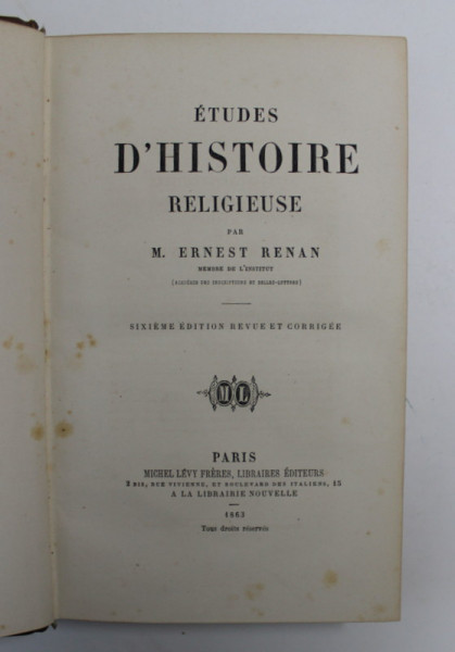 ETUDES D ; HISTOIRE RELIGIEUSE par ERNEST RENAN , 1863