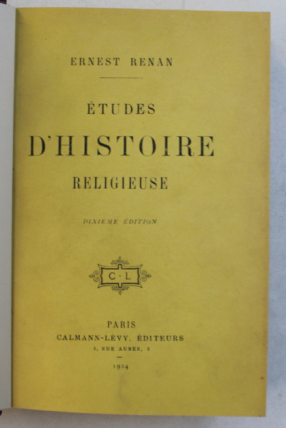 ETUDES D' HISTOIRE RELIGIEUSE par ERNEST RENAN , 1924