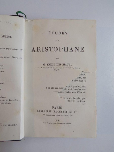 ETUDES SUR ARISTOPHANE par M. EMILE DESCHANEL  1876