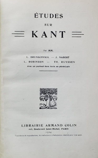 ETUDES SUR KANT par L. BRUNSCHVICG ...TH. RUYSSEN , 1924