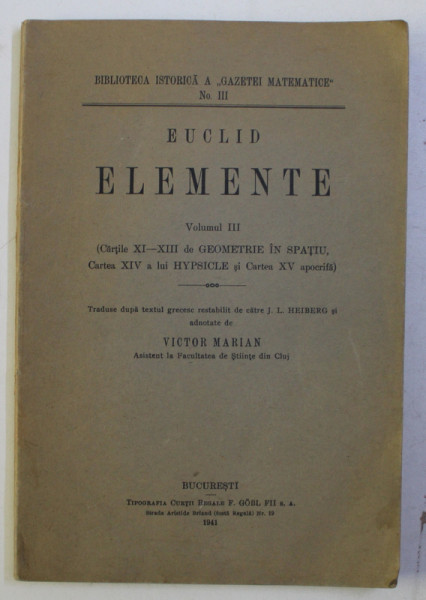 EUCLID ELEMENTE VOL. III de VICTOR MARIAN , 1941