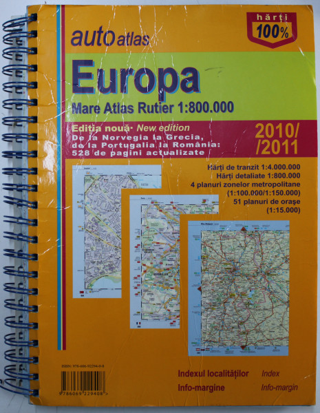 EUROPA MARELE ATLAS RUTIER , SCARA 1 / 800.000 , editie noua , 2010 / 2011