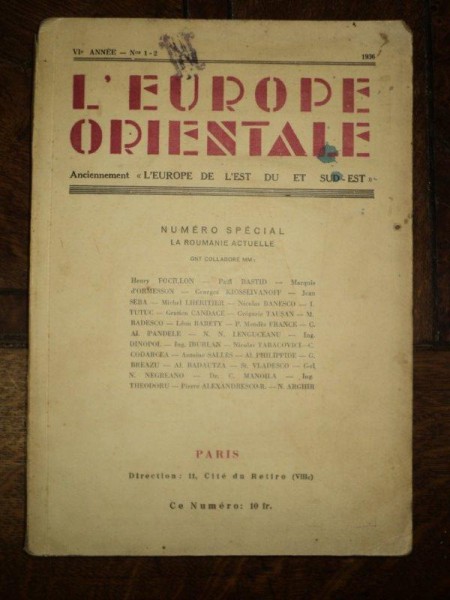 Europa Orientala, L'Europe Orientale, Anul VI, Nr. 1-2, Paris 1936