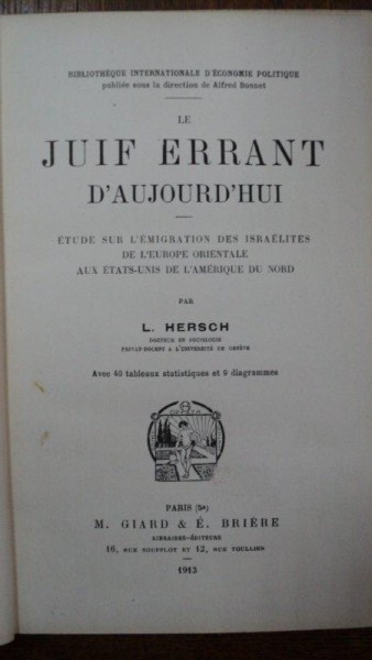 Evreul ratacitor de astazi, L. Hersch, Paris 1913