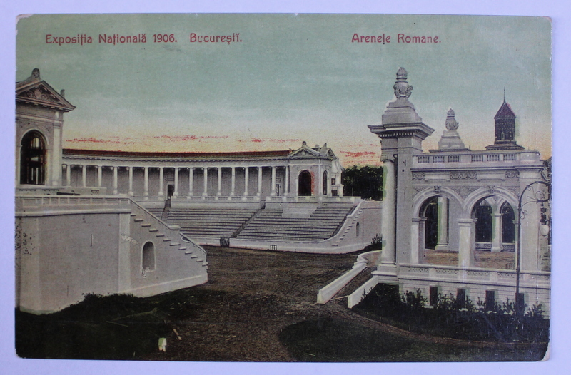 EXPOZITIA NATIONALA 1906 , BUCURESTI - ARENELE ROMANE , CARTE POSTALA ILUSTRATA , POLICROMA, NECIRCULATA , INCEPUT DE SECOL XX