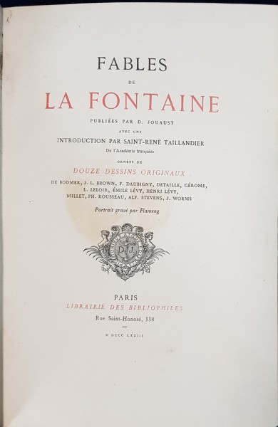 FABLES DE LA FONTAINE publiees par D. JOUAUST - PARIS, 1873