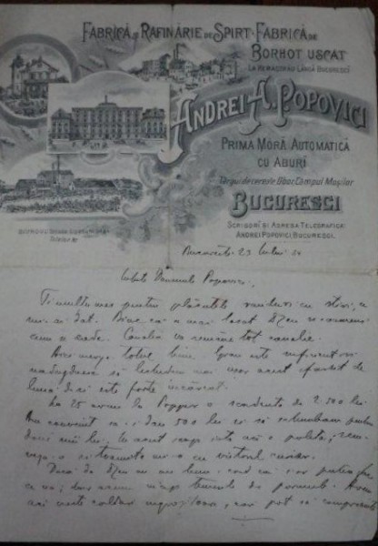 FABRICA  SI RAFINARIE DE  SPIRT , FABRICA DE BORHOT ANDREI POPOVICI, LITOGRAFIE 1884