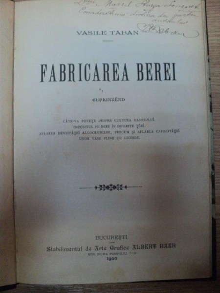 FABRICAREA BEREI de VASILE TABAN, BUC. 1900
