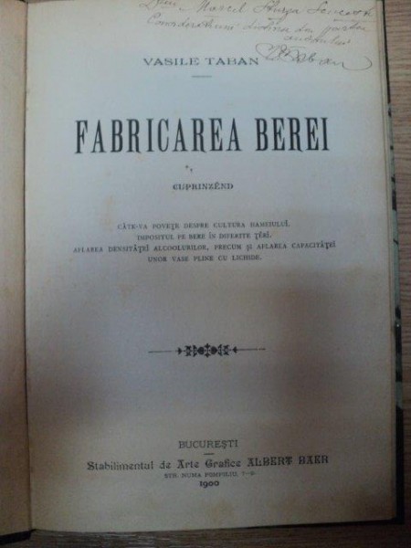 FABRICAREA BEREI de VASILE TABAN, BUC. 1900