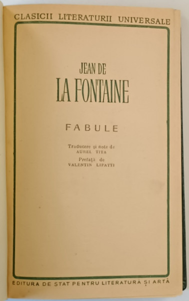 FABULE de JEAN DE LA FONTAINE , 1958 *EDITIE RELEGATA