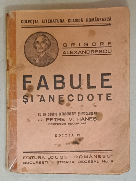 FABULE SI ANECDOTE de GRIGORE ALEXANDRESCU , 1933, COTOR LIPIT CU SCOTCH , URME DE UZURA