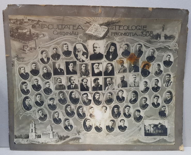 FACULTATEA DE TEOLOGIE CHISINAU , PROMOTIA 1938 . MONTAJ FOTOGRAFIC