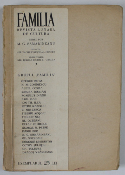 FAMILIA , REVISTA LUNARA DE CULTURA , SERIA III , ANUL I , FEBRUARIE ,NO. 10 ,  1935
