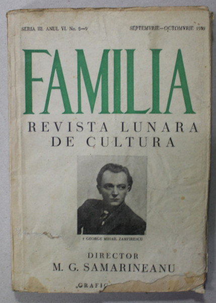 FAMILIA , REVISTA LUNARA DE CULTURA , SERIA III , ANUL VI , No. 8-9 , 1939