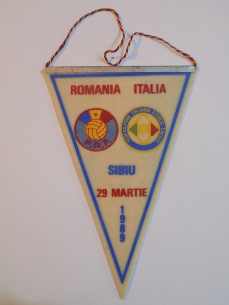 FANION ROMANIA - ITALIA, SIBIU 29 MARTIE 1989