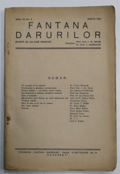 FANTANA DARURILOR , REVISTA DE CULTURA CRESTINA , no. 3 , 1940